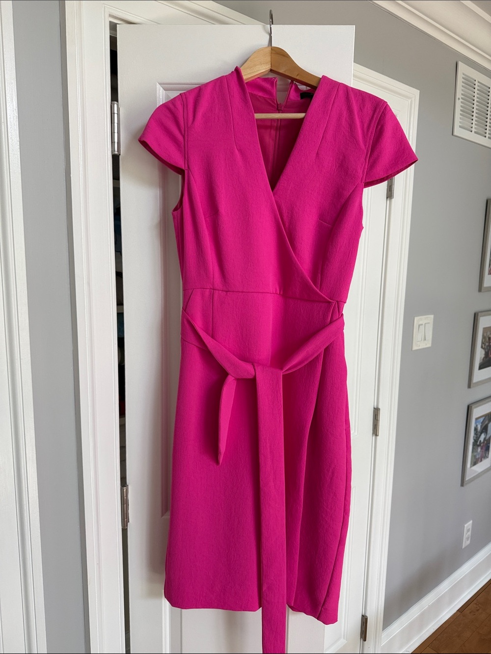 J. Crew Fuchsia Wrap-Style Midi Dress with Waist Sash